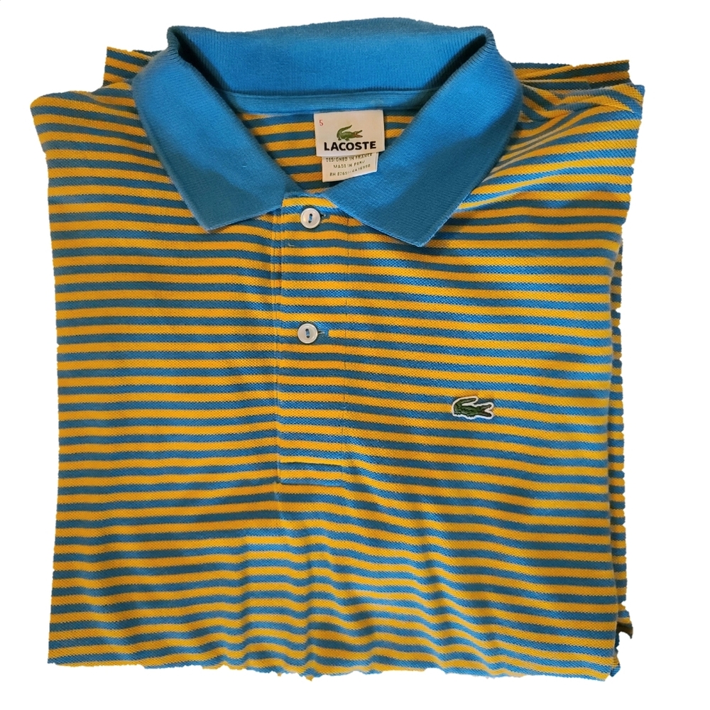 Lacoste Polo Shirt Turquoise and Yellow Stripes